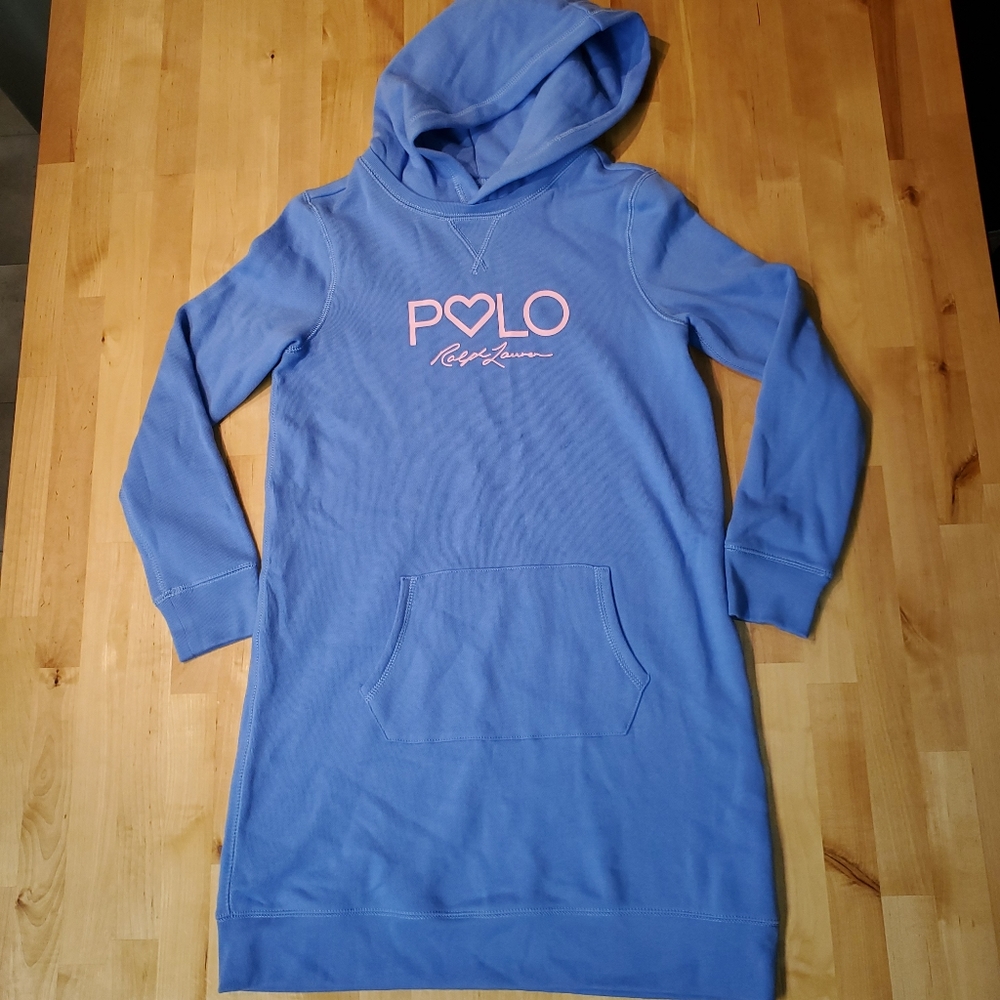 Polo Ralph Lauren Girls Sweatshirt Dress with hoodie and front pockets Size L